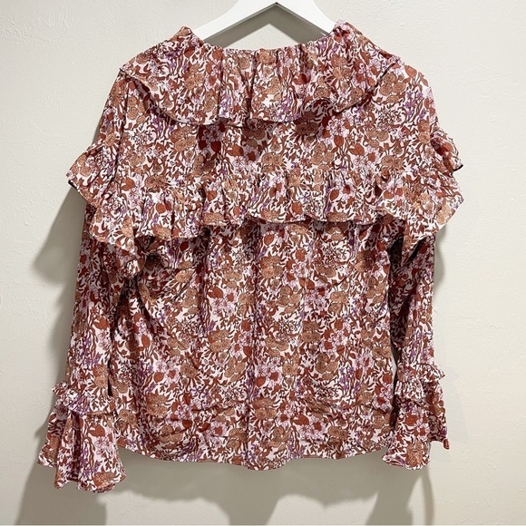 J CREW Women’s Multicolor Floral Crinkle Chiffon Ruffle Top Long Sleeve Size S - Picture 3 of 10